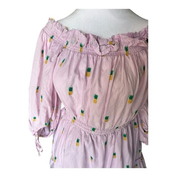Kate Spade Pineapple Off Shoulder Mini Dress Pink Striped Size Small - Picture 2 of 8